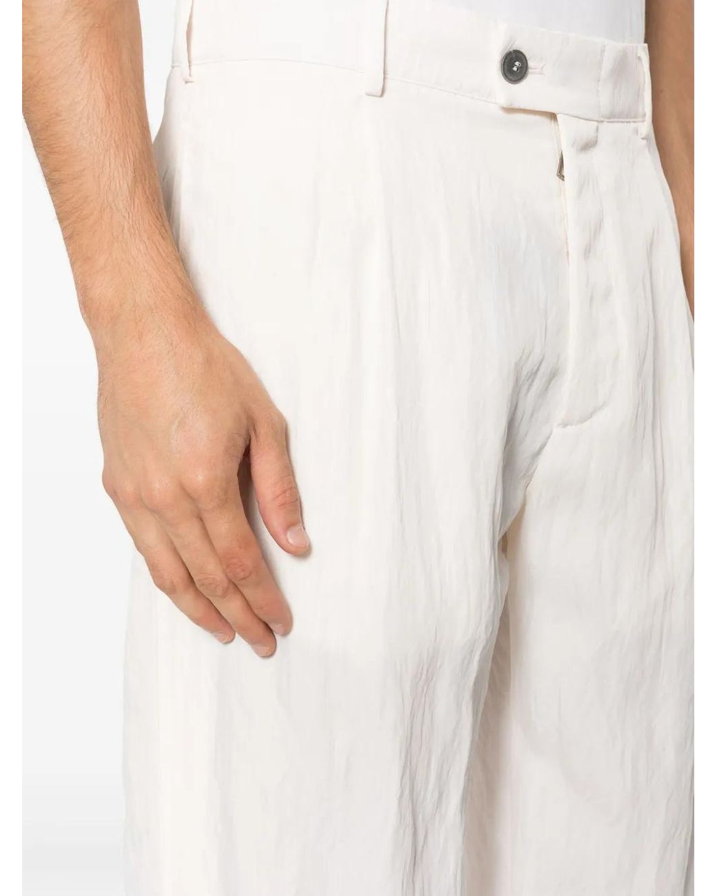 Giorgio Armani White Crinkled-Finish Straight-Leg Trousers for men