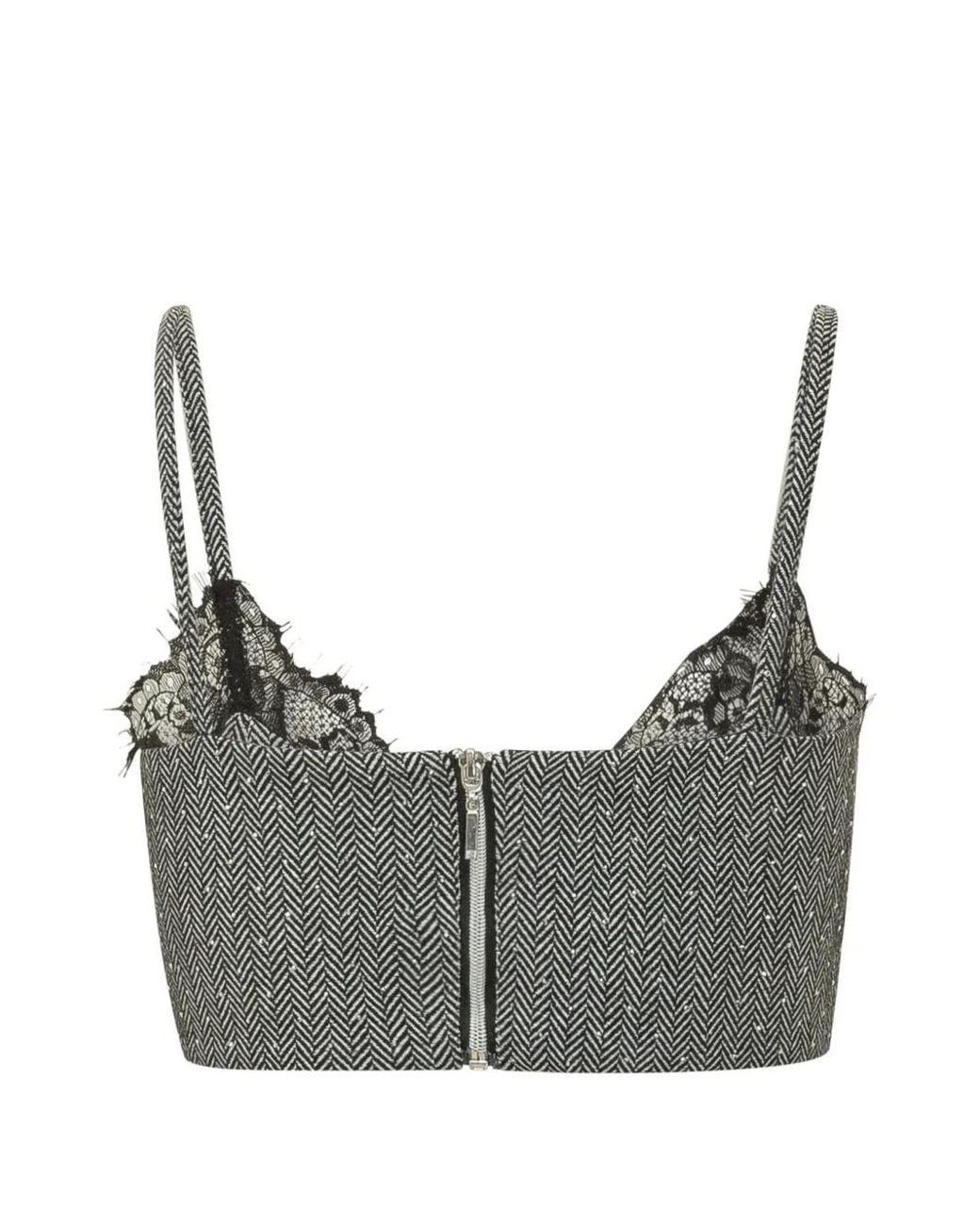 Lace Trimming Pattern ACTUALEE Herringbone Lace-Trim Top in Gray | Lyst