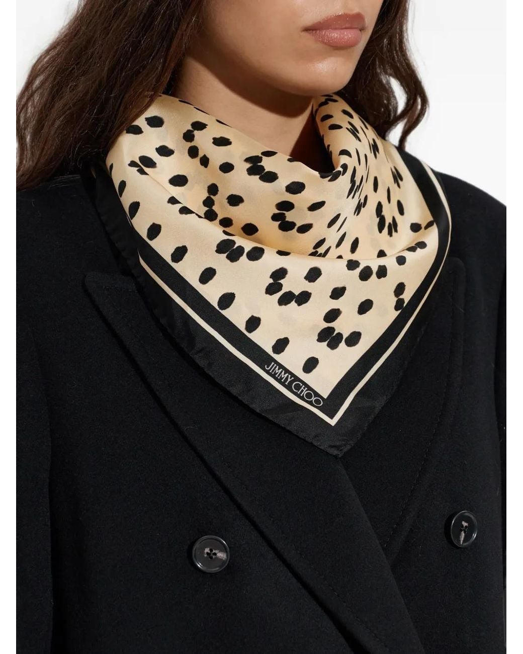 Jimmy Choo Black Polka-Dot Silk Scarf