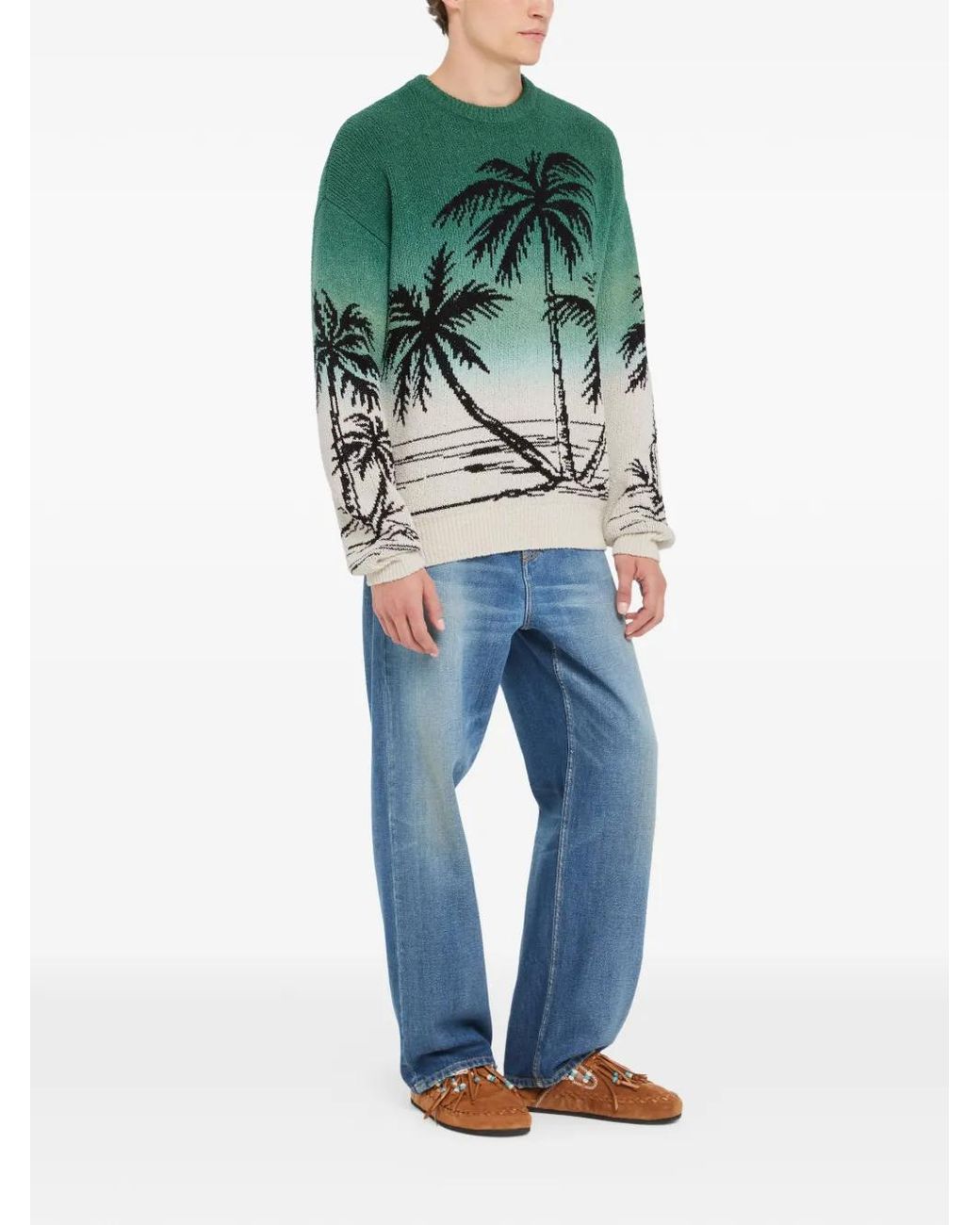 Alanui Green Wave Bloom Sweater for men