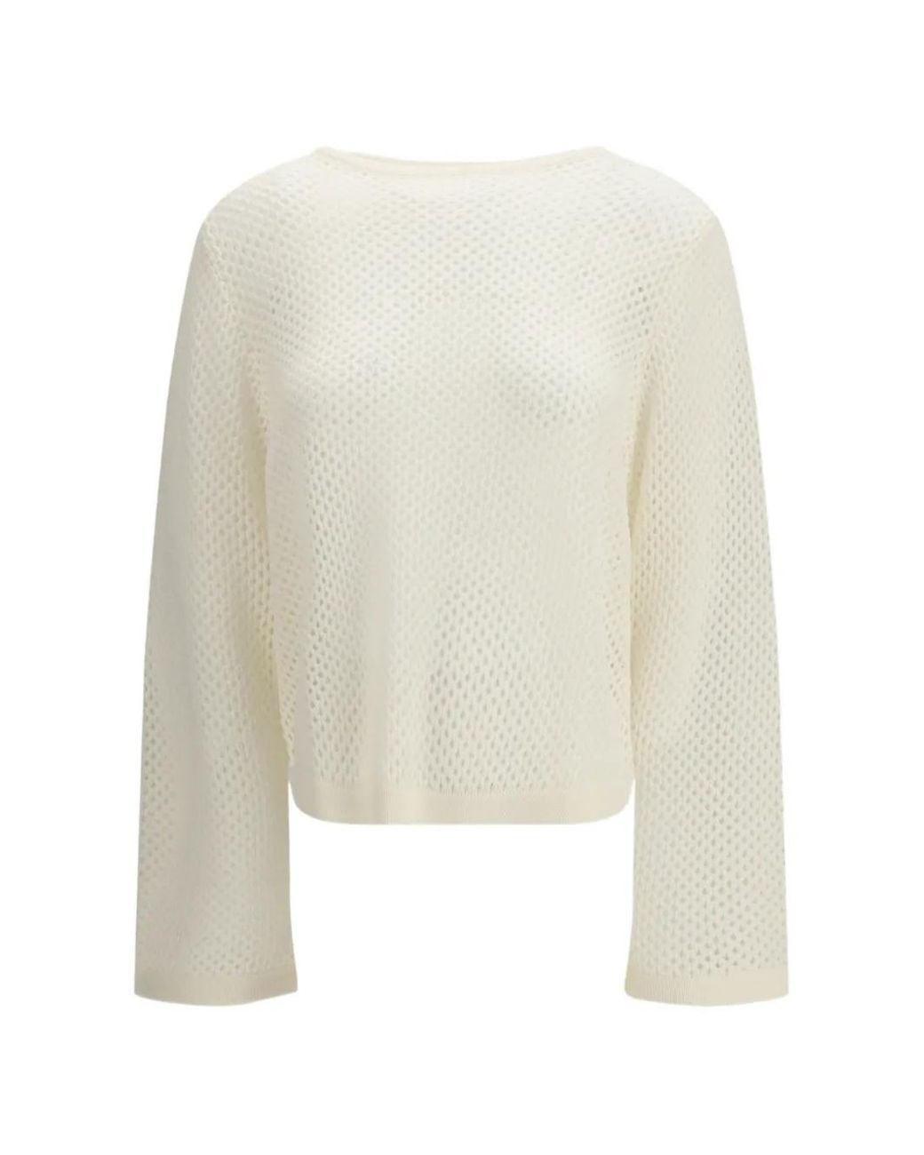 Allude White Openwork Boat-Neck Sweater