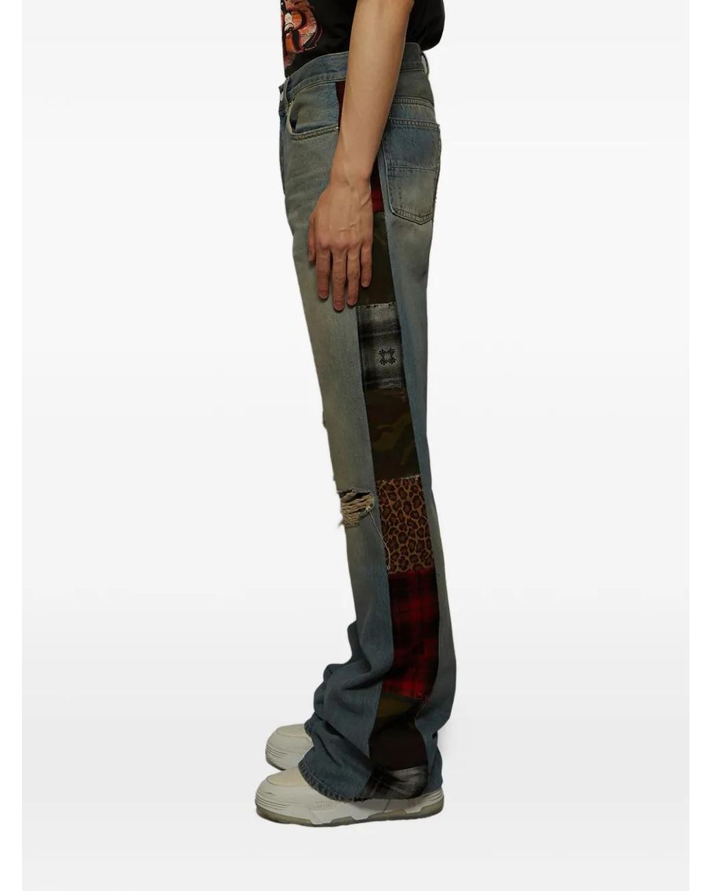 Amiri Gray Patchwork Ripped Jeans for men