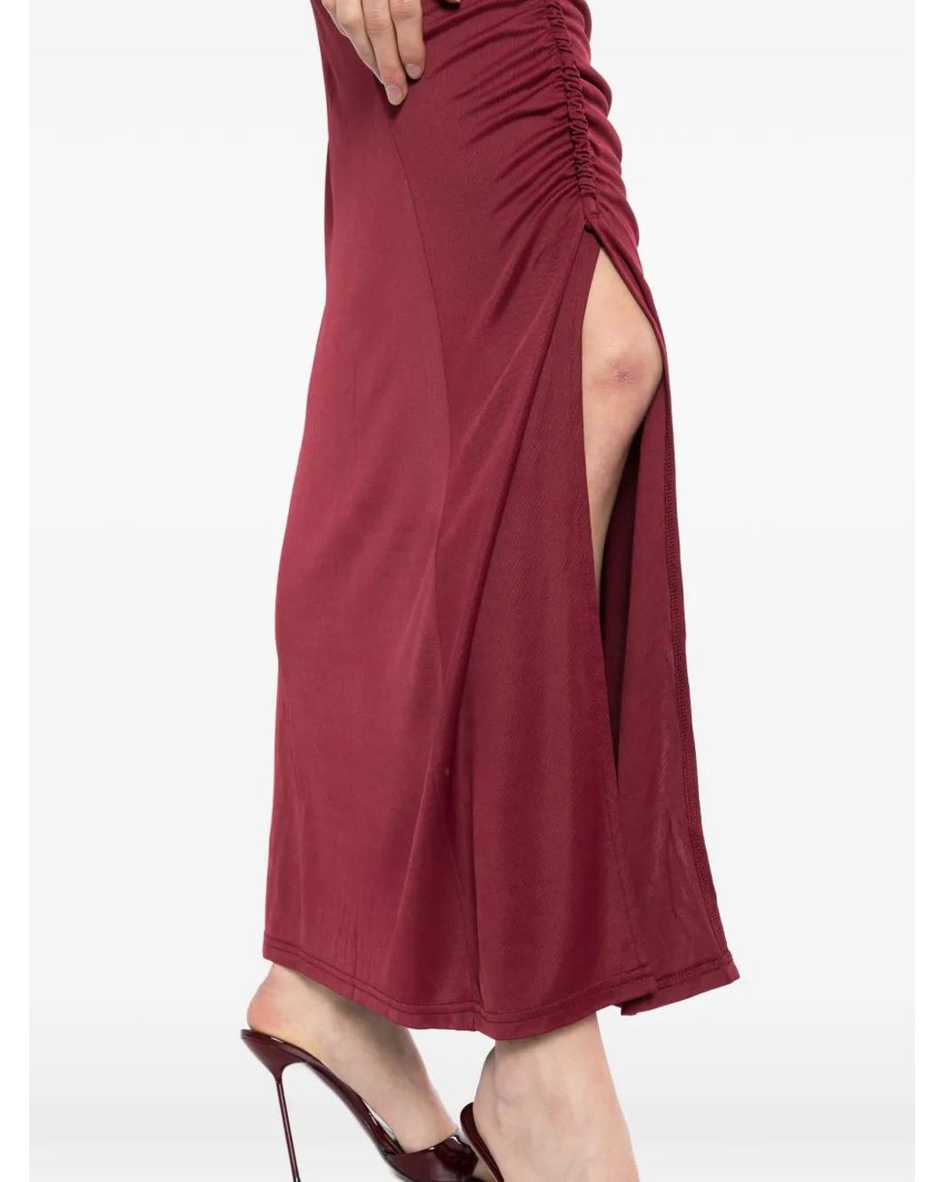 Farm Rio Red 3D Flower Draped Side Slit Maxi Skirt