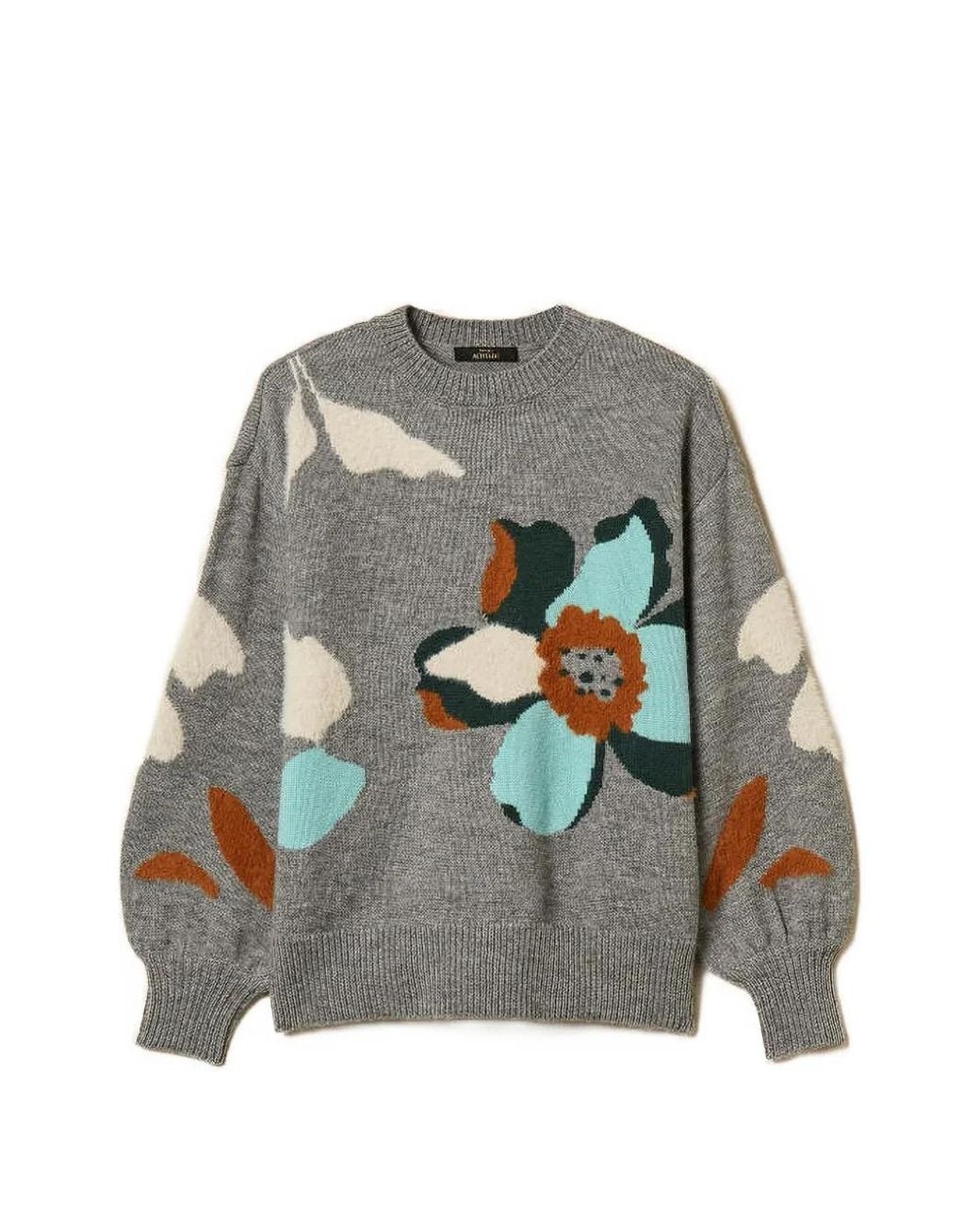 Twinset Gray Jumper With Inlaid Flower