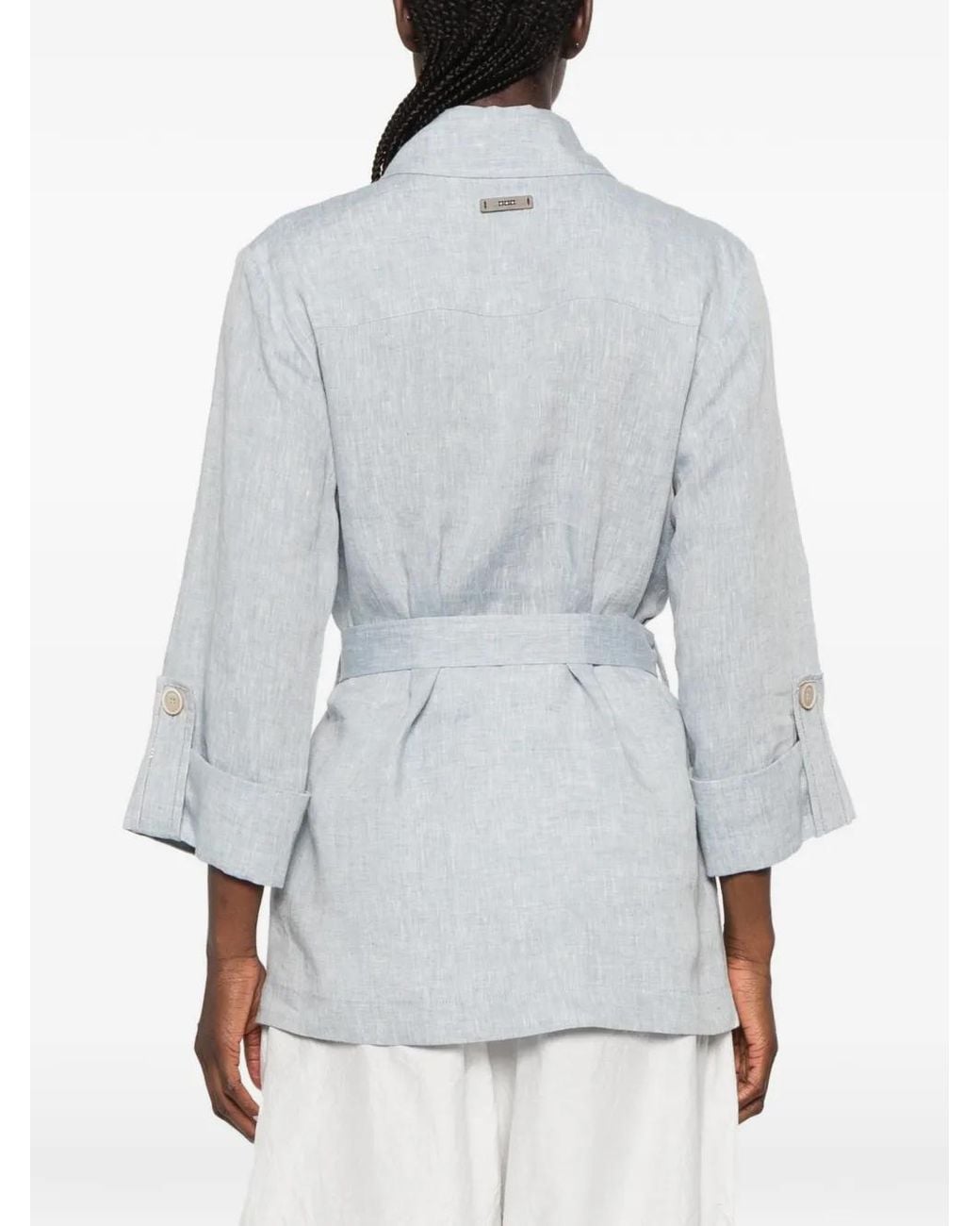 Peserico White Belted Button-Up Overshirt