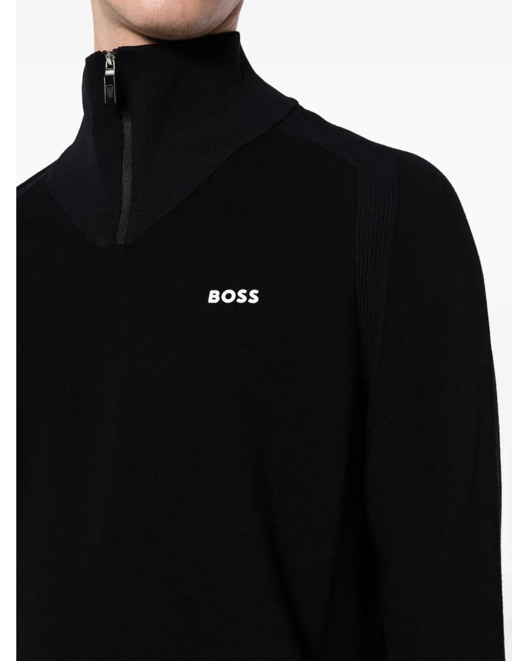 Boss Black Logo-Appliqué Half-Zip Jumper for men