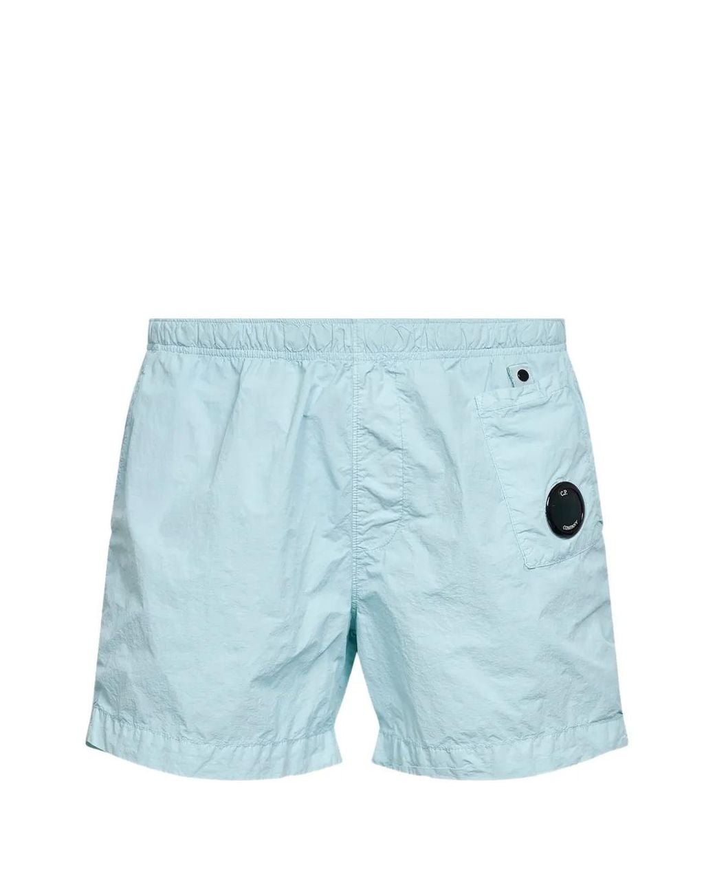 C P Company Blue Misty Nylon Swim Shorts With Left Hip Pocket With Lens Detail for men