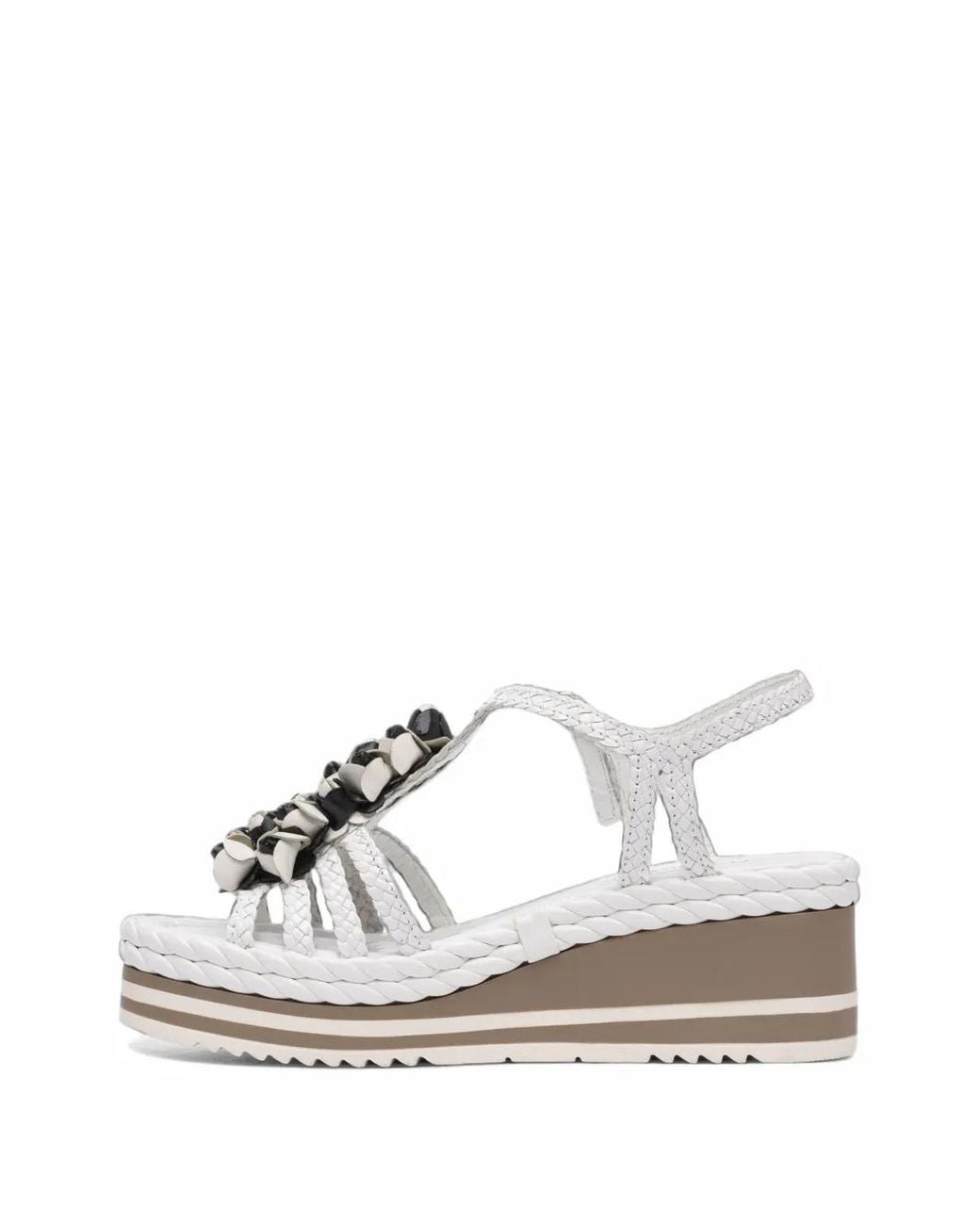 Pons Quintana White Floral-Embellished Braided Leather Sandals