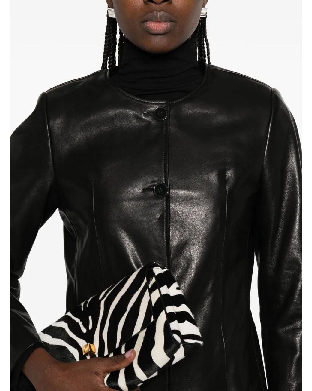 Nour Hammour Black Maud Button-Up Leather Jacket