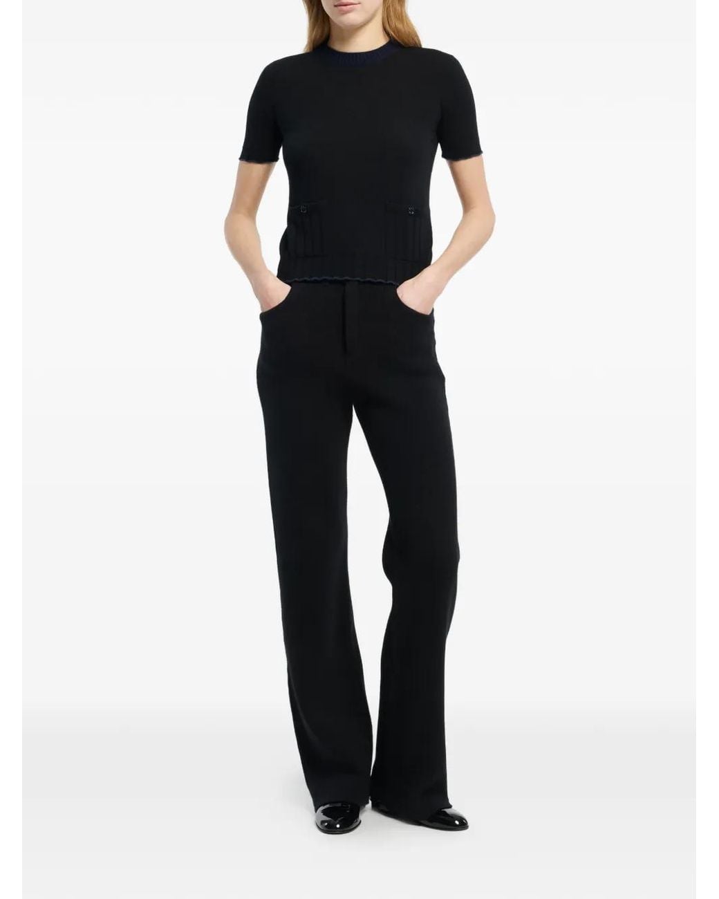 Barrie Black Ribbed Detailing Top