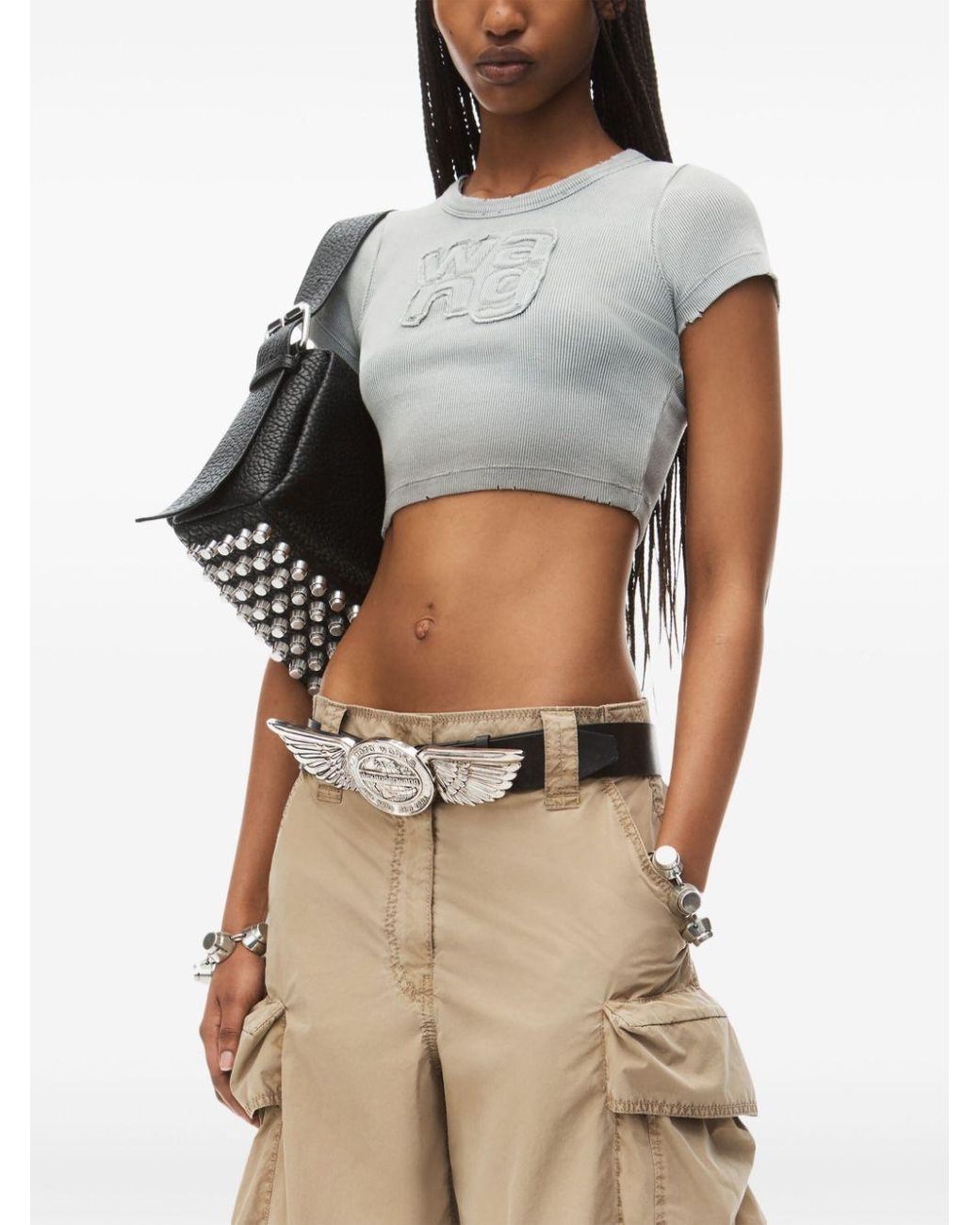 Alexander Wang T-shirt With Crop Application in Gray | Lyst