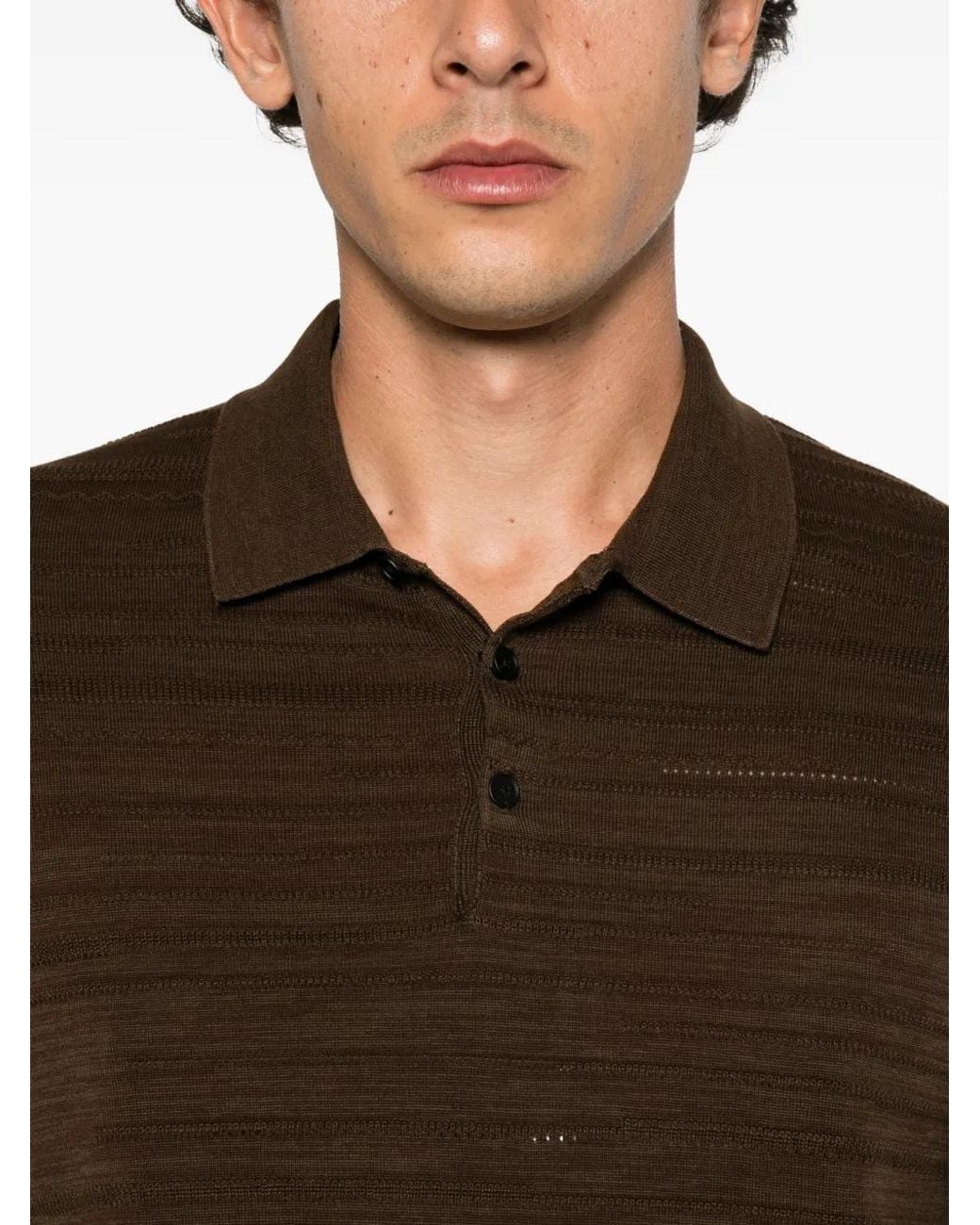 John Varvatos Brown Textured Long-Sleeve Polo Shirt for men