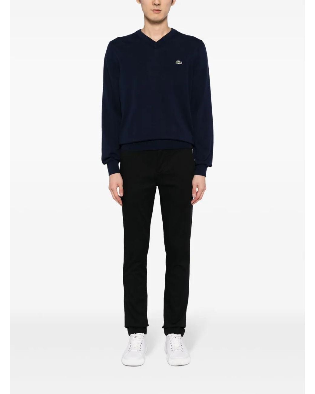 Lacoste Blue Cotton V-Neck Sweater for men