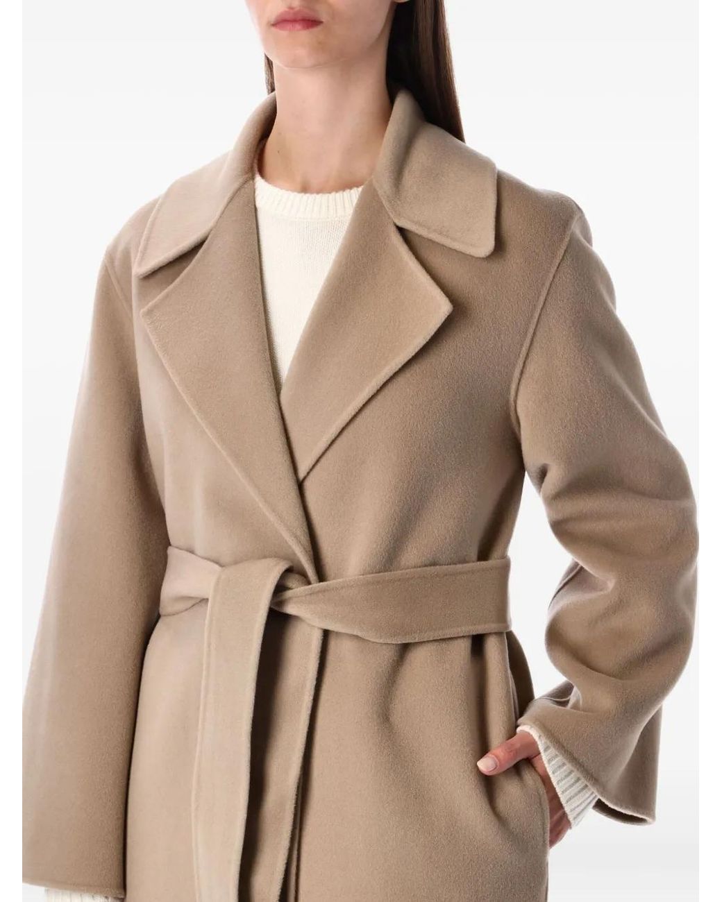 Alberta Ferretti Natural Belted Wrap Coat