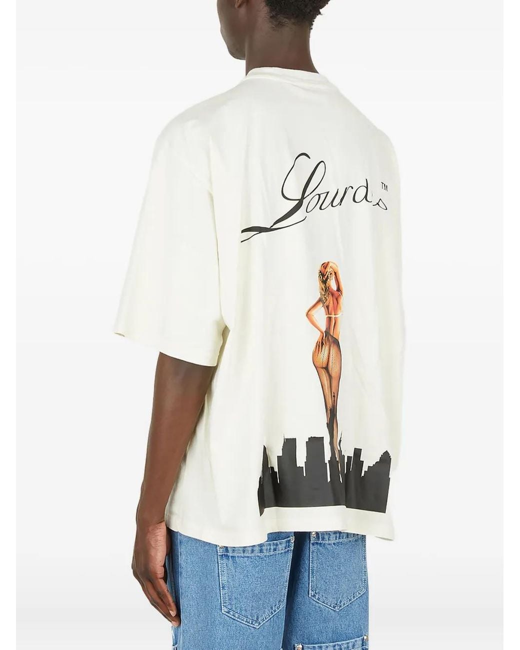 Lourdes White City-Skyline Print T-Shirt for men