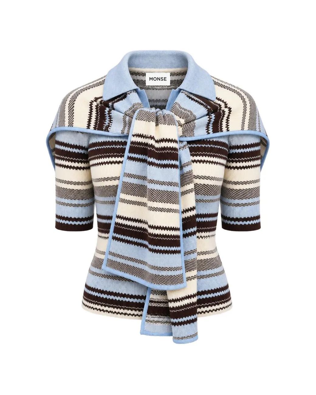 Monse Blue Scarf-Detail Striped Sweater