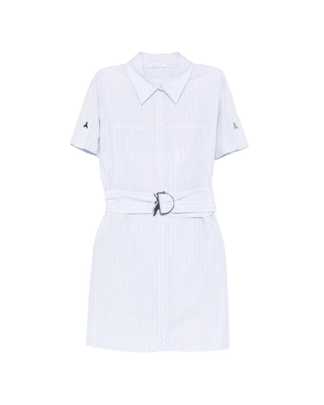 Patrizia Pepe White Stripes Belt Mini Shirt Dress