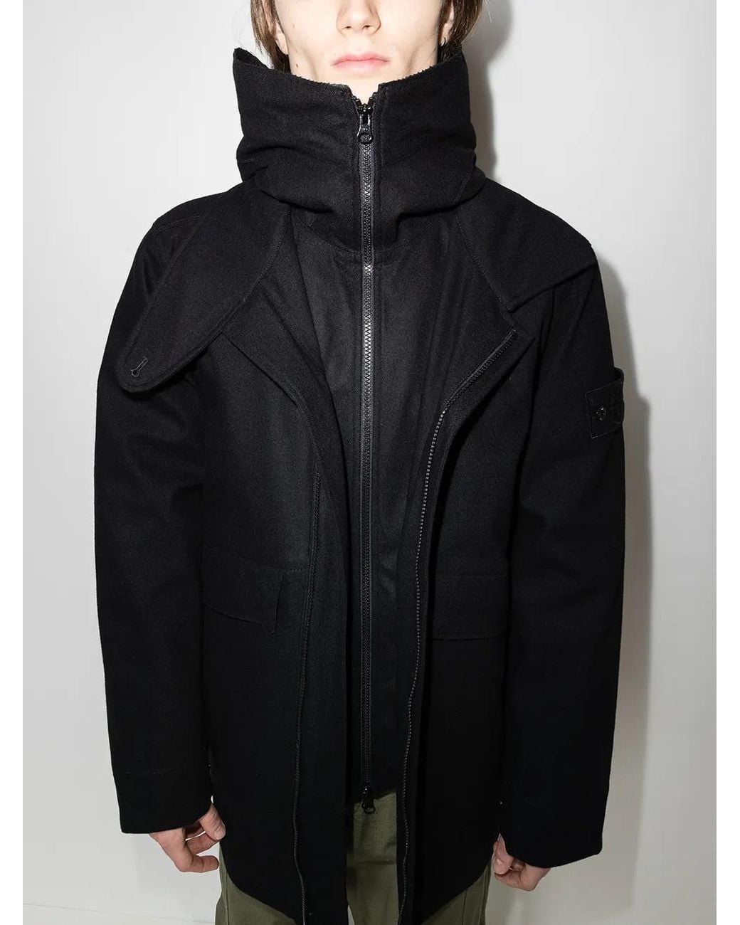 Stone Island Black Compass-patch Hooded Jacket for men