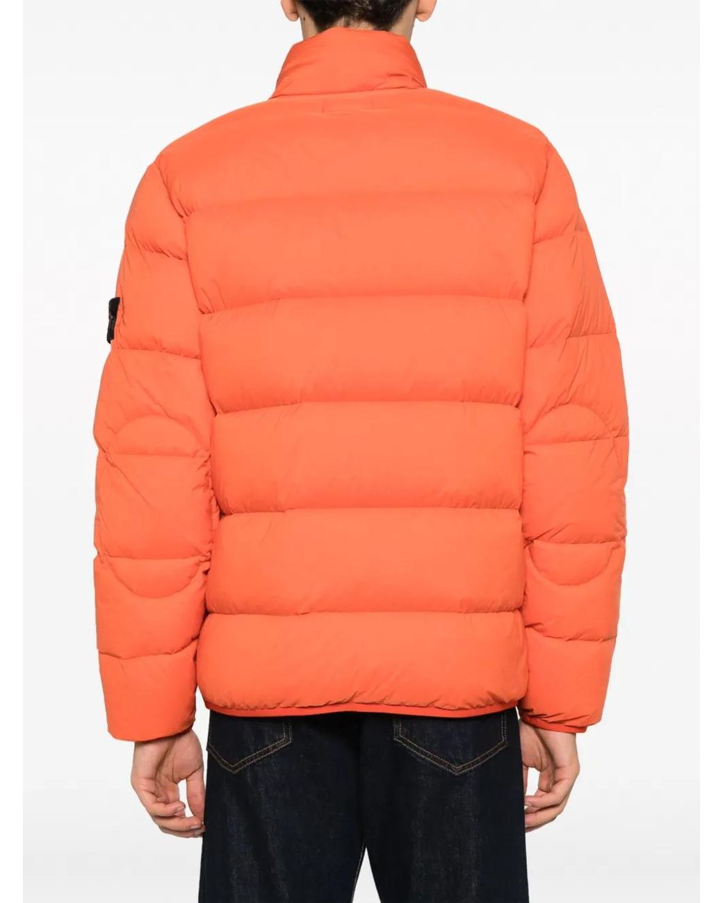 Stone Island Orange Compass-Appliqué Quilted Jacket for men