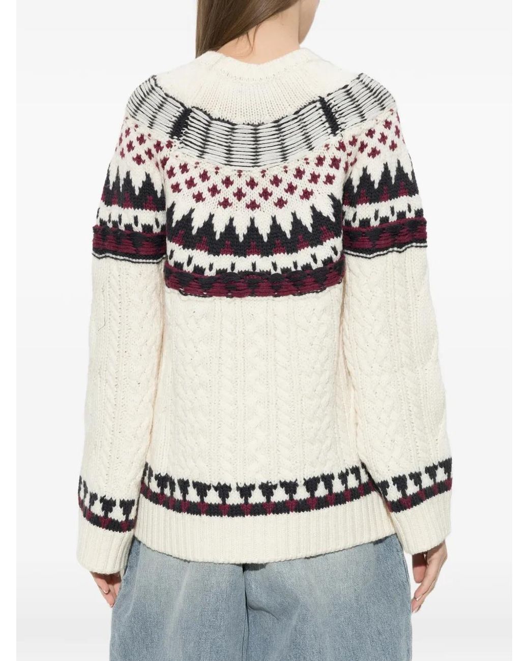 Akep White Fair Isle Cable-Knit Sweater