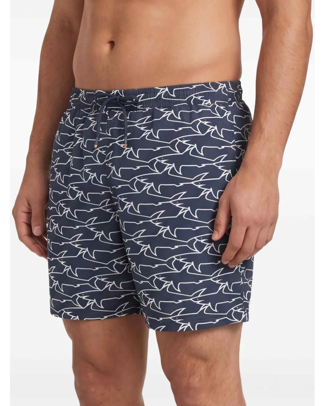 Paul & Shark Blue Shark-Print Swim Shorts for men
