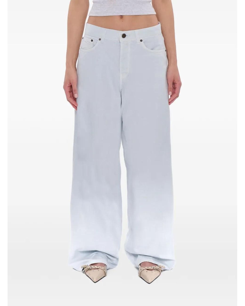 Haikure Blue Logo-Patch Wide-Leg Jeans