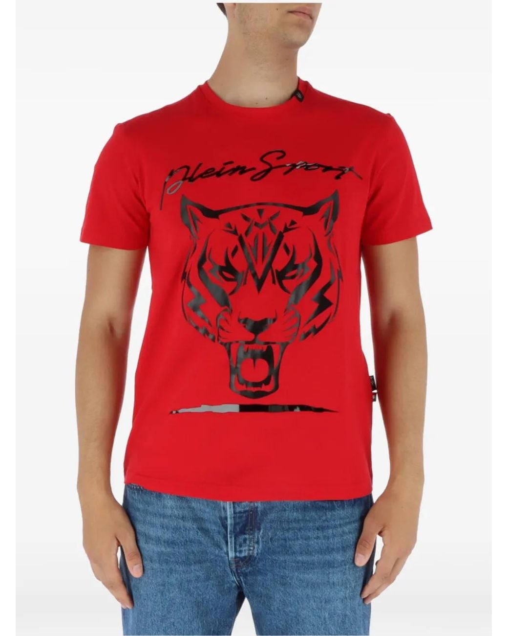 Philipp Plein Red Tiger-Head Graphic-Print T-Shirt for men