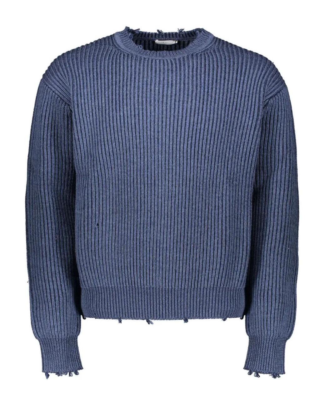 John Elliott Blue Ribbed Cropped Sweater for men