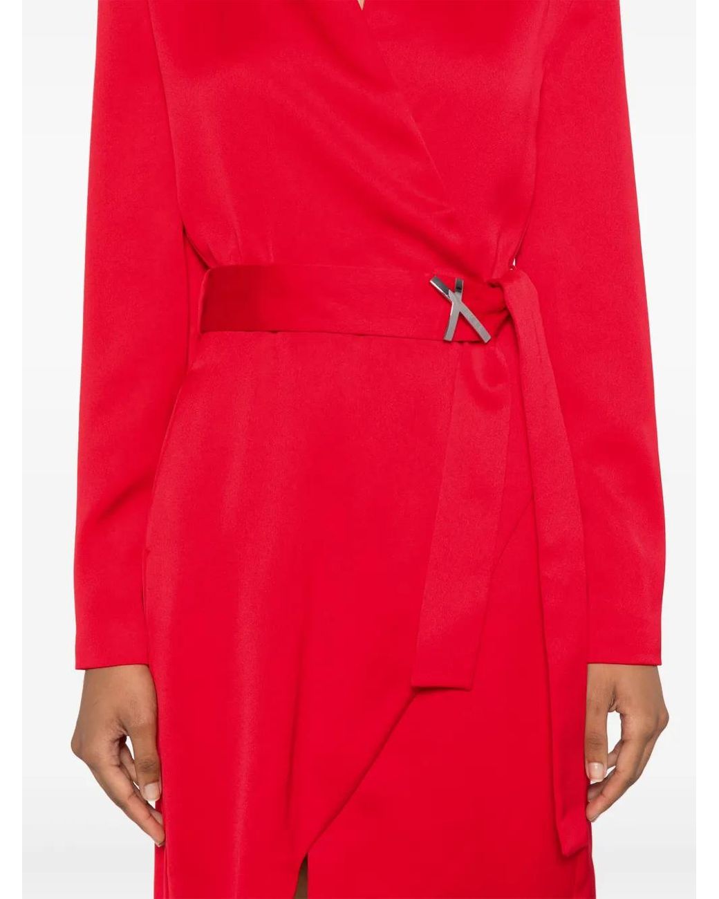 Genny Red Belted Wrap Midi Dress