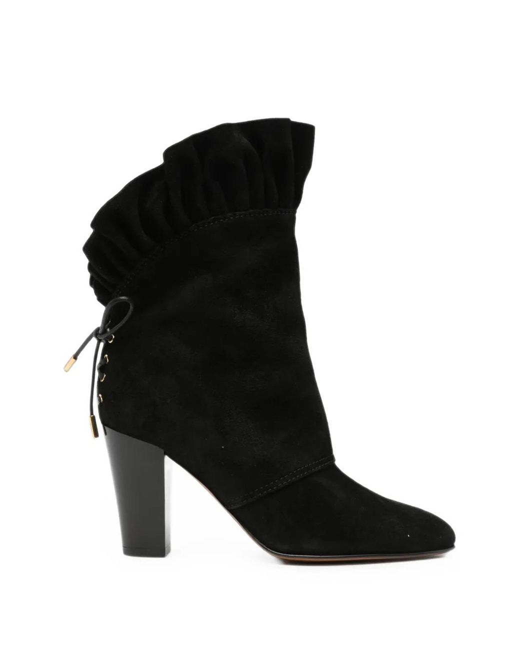 Chloé Black Anouk Ruffled-Trim Heeled Ankle Boots