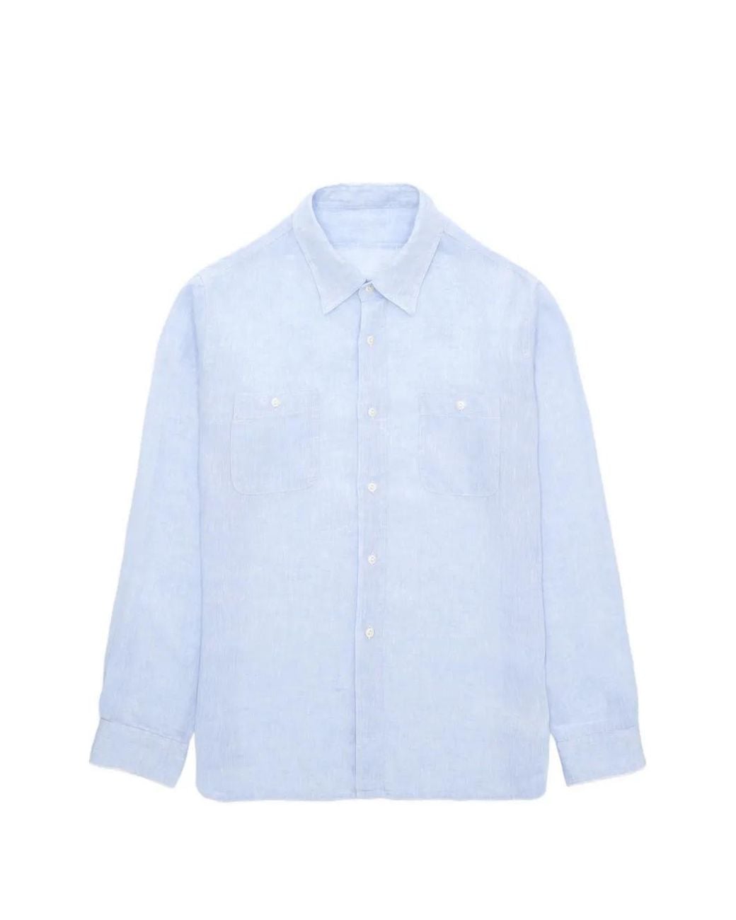 Fortela Blue Work Patch-Pockets Linen Shirt for men