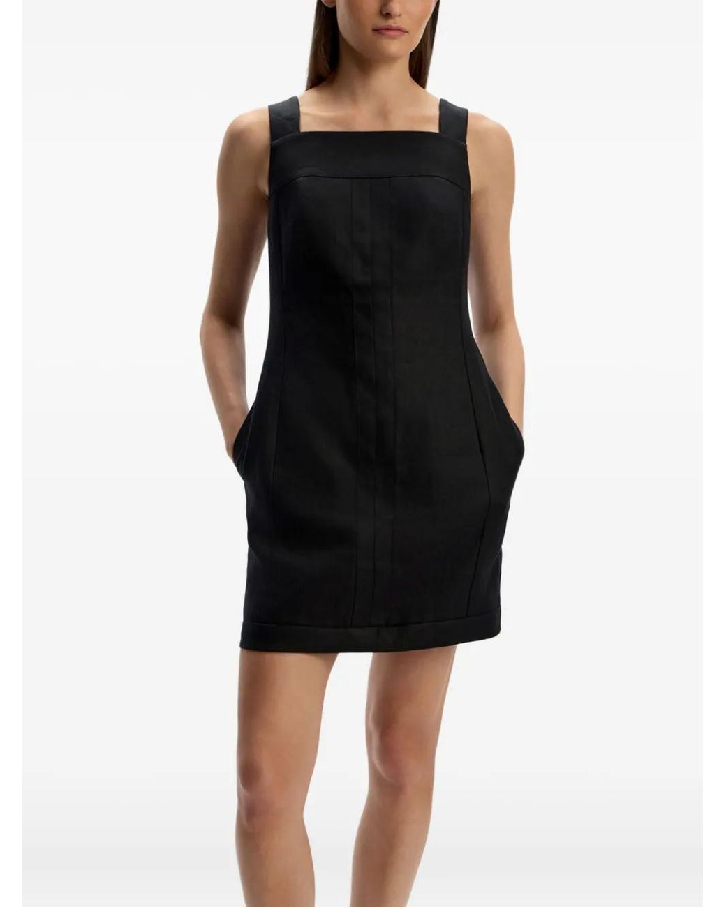 12 STOREEZ Black Square-Neck Linen Mini Dress
