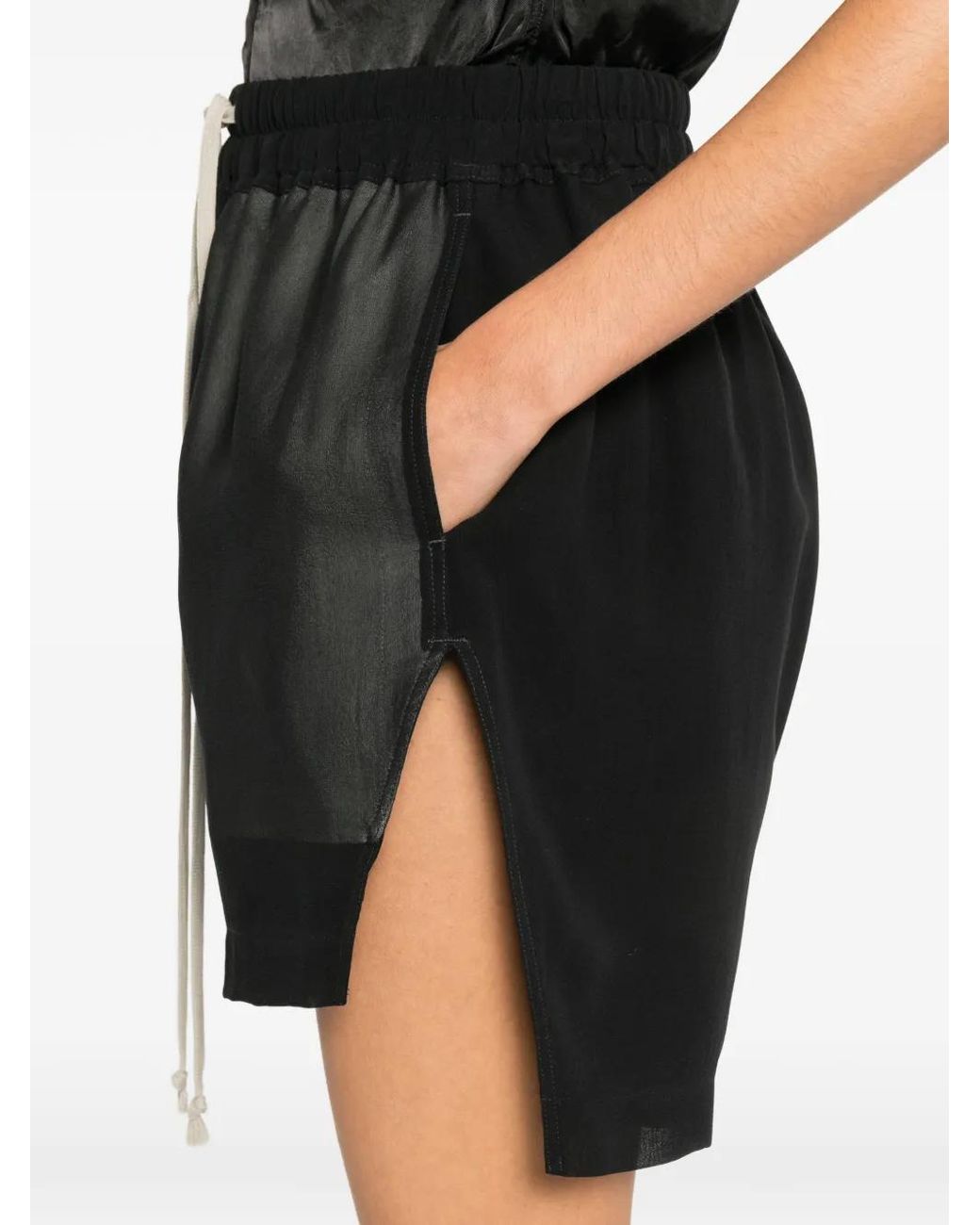 Rick Owens Black Drawstring Fastening Mini Shorts With Split Design