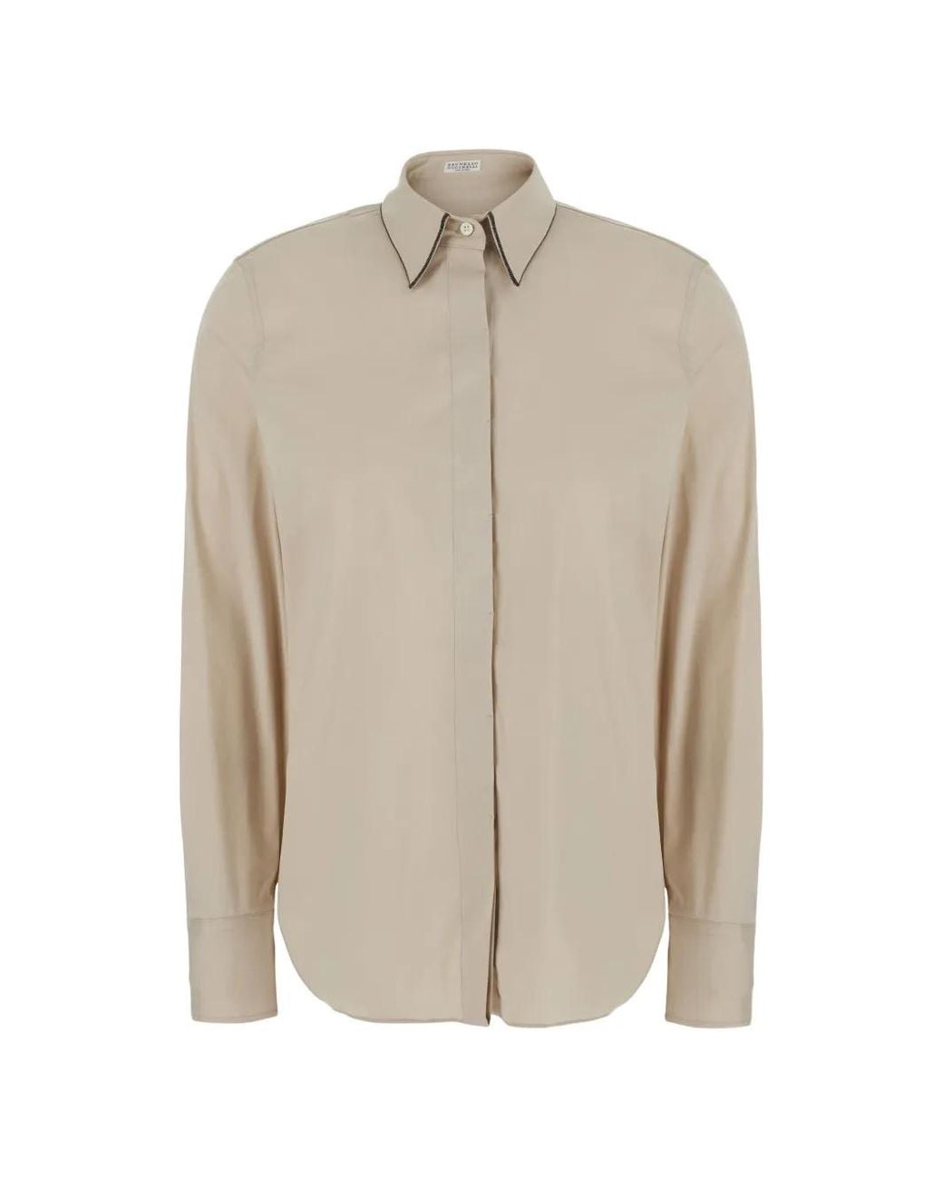 Brunello Cucinelli Natural Stretch Cotton Poplin Shirt With Shiny Collar
