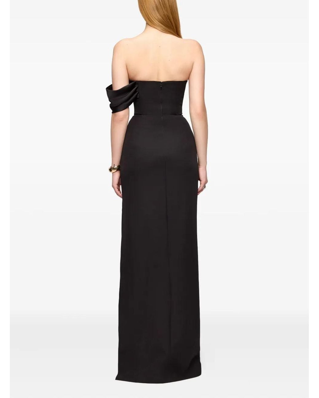 V:PM ATELIER Black Lya One-Shoulder Draped Maxi Dress