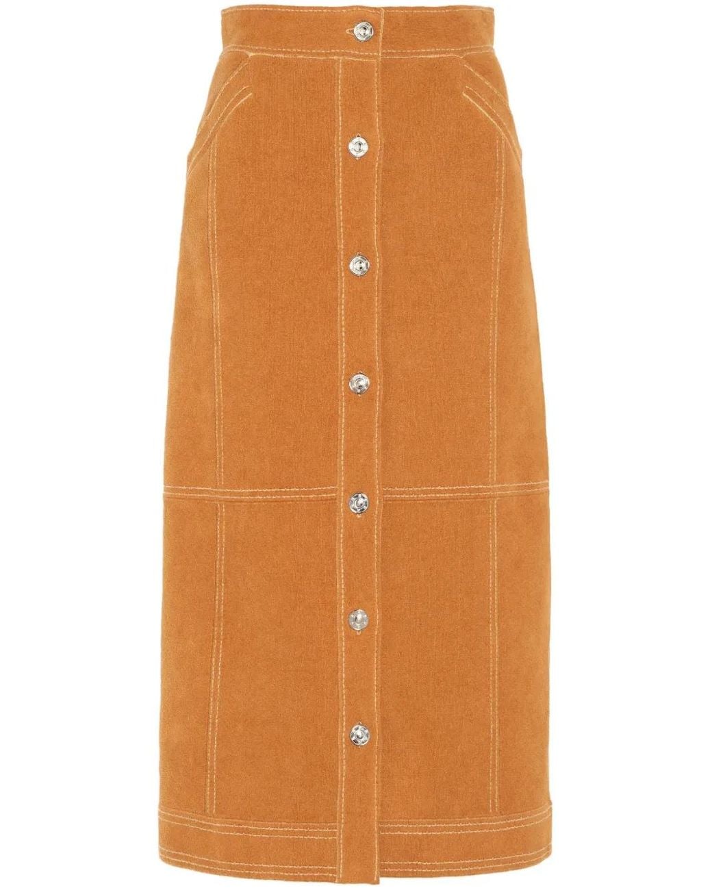 Barrie Orange High-Waisted Midi Skirt