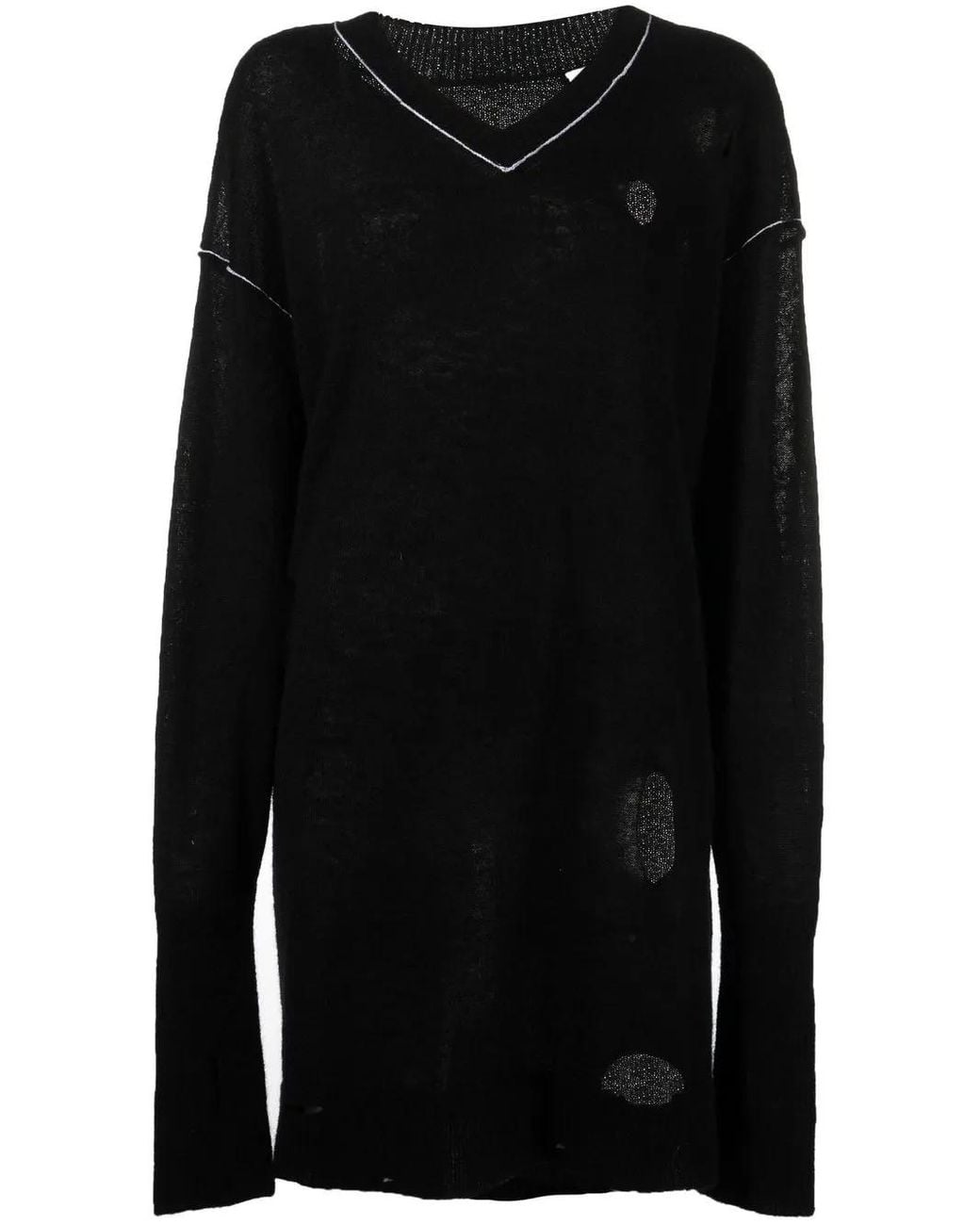 MM6 by Maison Margiela Black Distressed Knit Sweater Dress