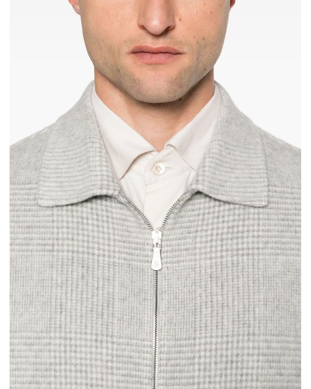 Eleventy White Zip-Up Checked Bomber Jacket for men