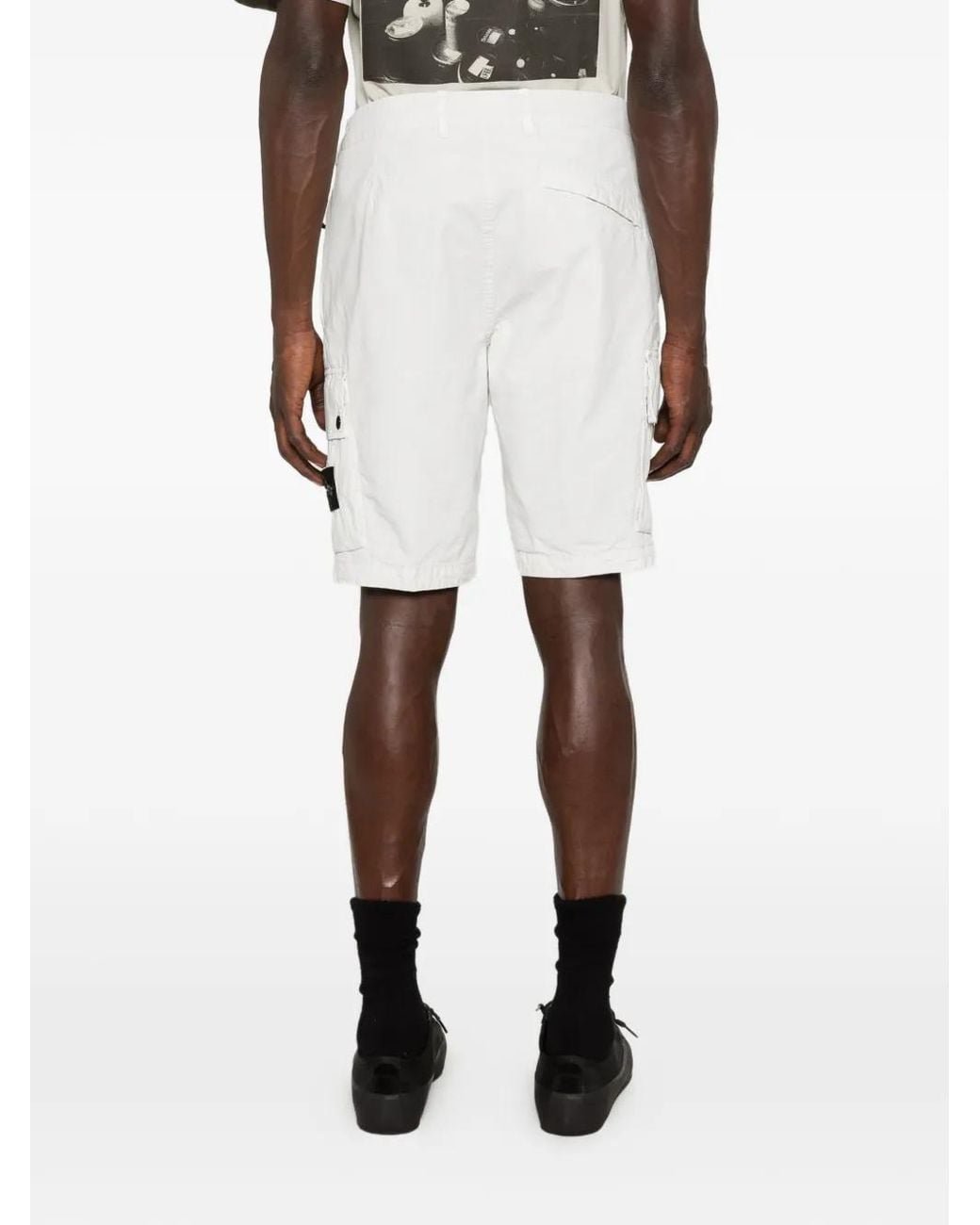 Stone Island White Logo-Patch Cargo Shorts for men