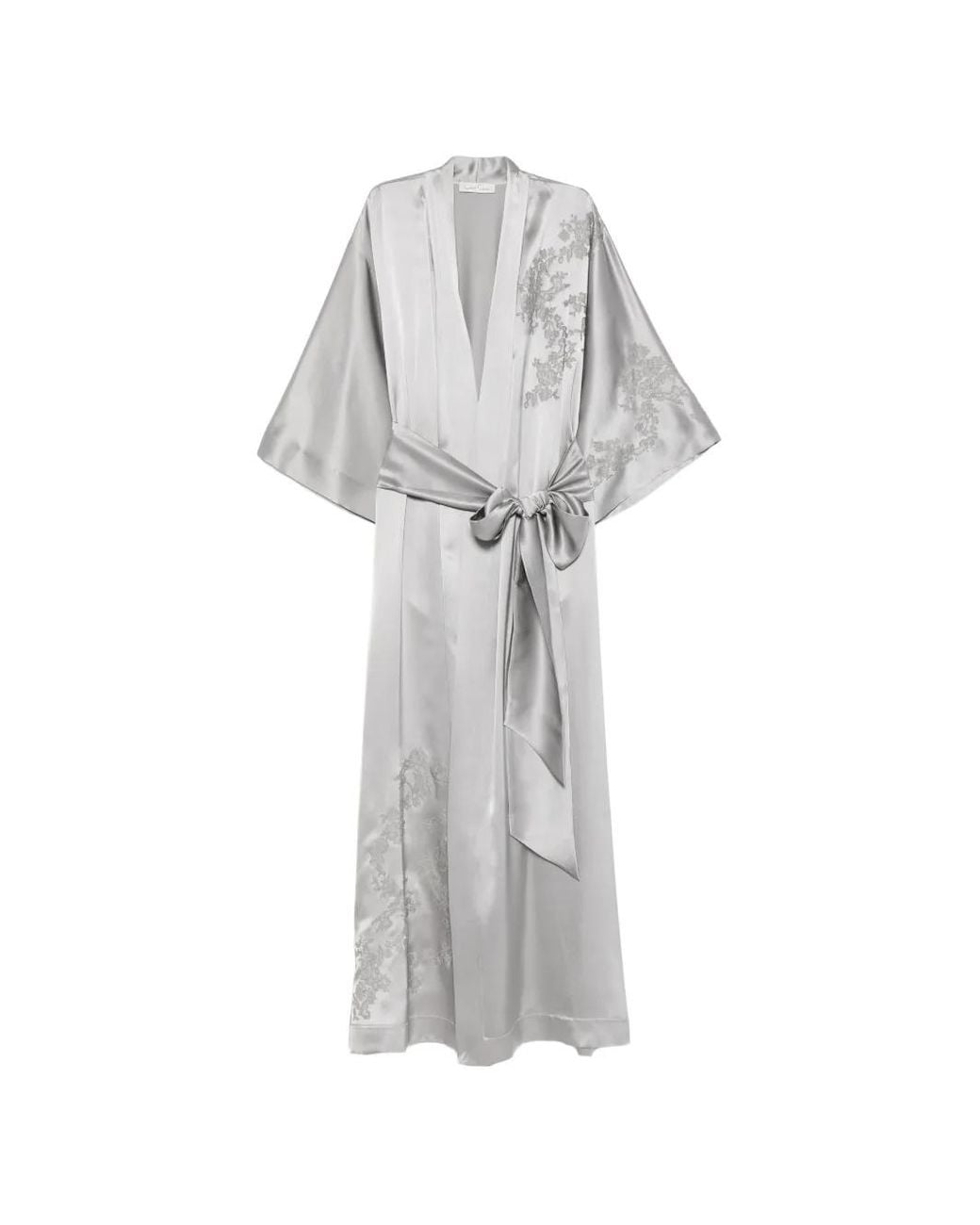 Carine Gilson White Robe De Chambre En Soie À Bordure En Dentelle