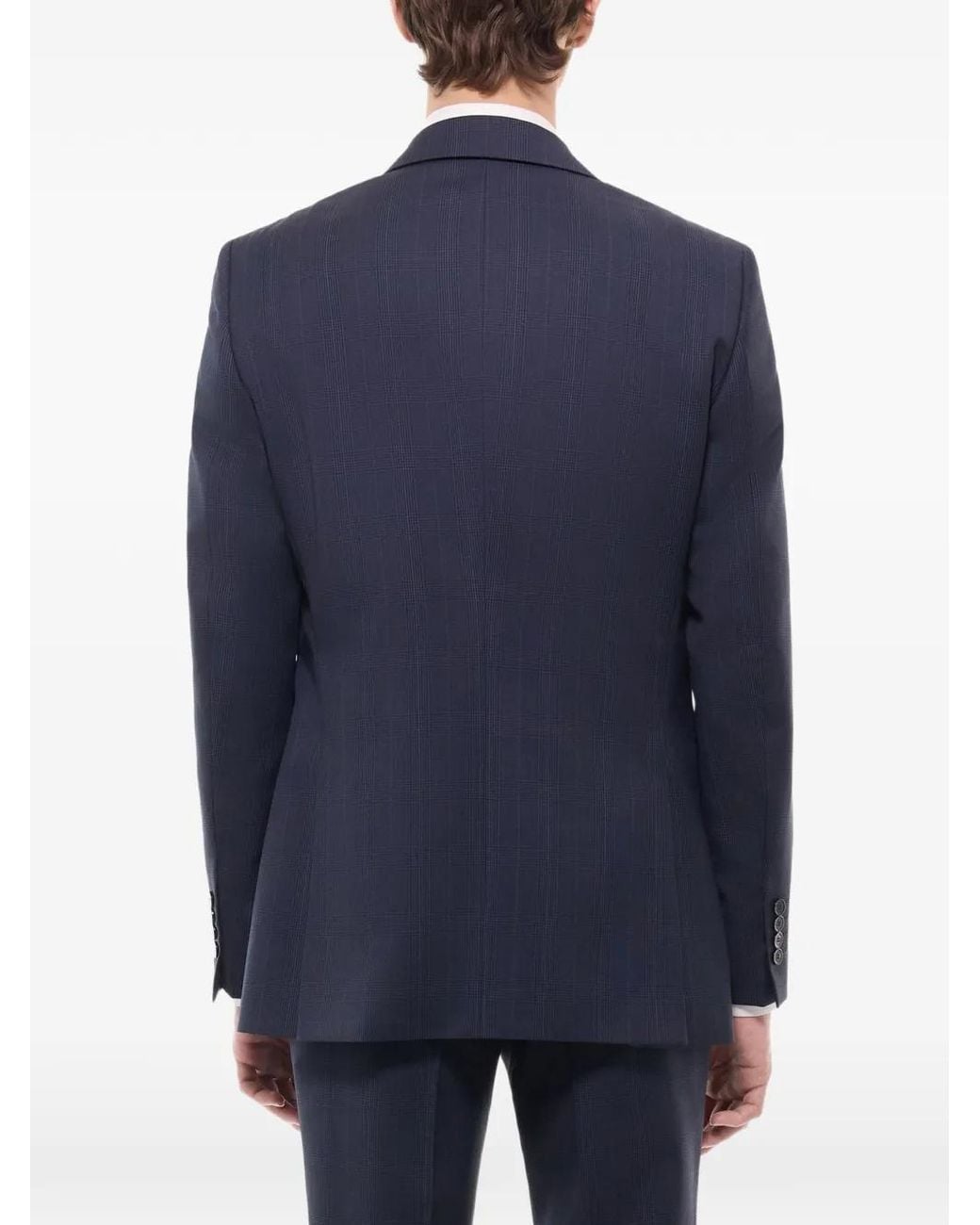 Fursac Blue Prince Of Wales Virgin Wool Suit Jacket for men