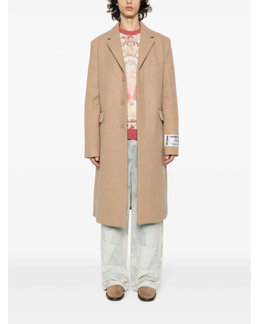 Acne Natural Single-Breasted Wool Blend Coat for men