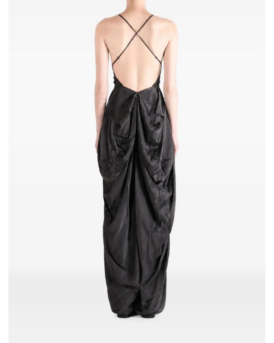 YANGKEHAN Black Silk Halterneck Maxi Dress