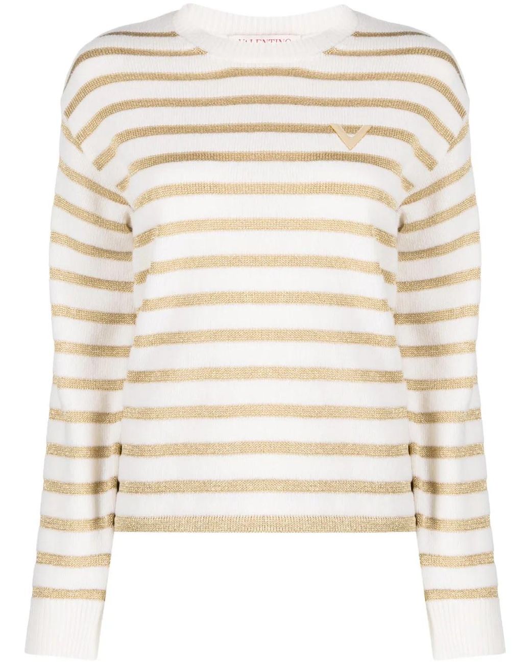 Valentino Garavani Natural Striped Logo-Plaque Jumper
