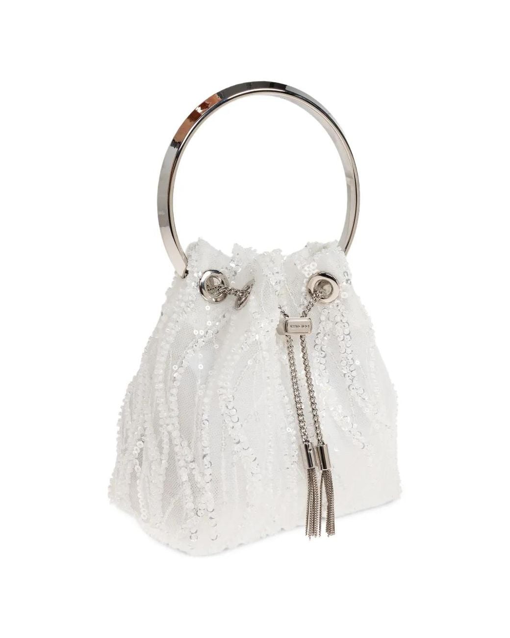 Jimmy Choo White Bon Bon Sequined Tote Bag