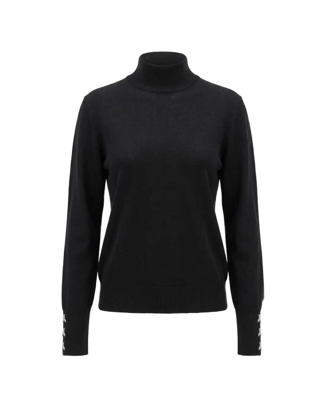 Patrizia Pepe Black Embellished-Cuff Roll-Neck Sweater