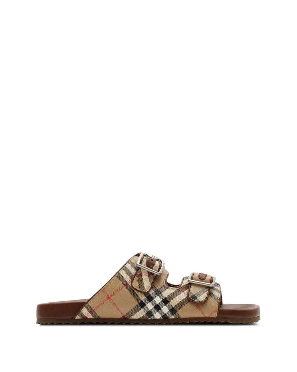 Burberry Brown Check And Leather Urchin Sandals for men