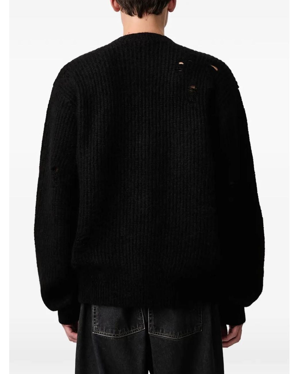 HELIOT EMIL Black Distressed Zip-Detail Sweater for men