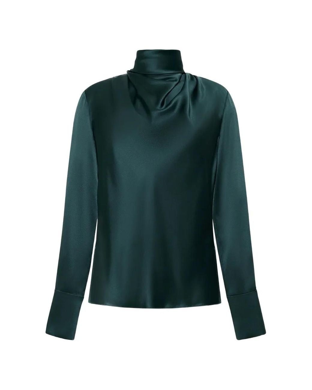 Adam Lippes Green Blaine Long-Sleeve Silk Blouse