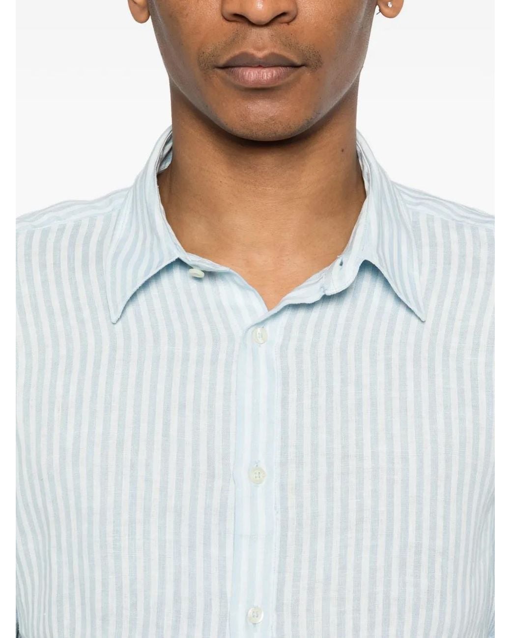 120% Lino White Striped Shirt for men